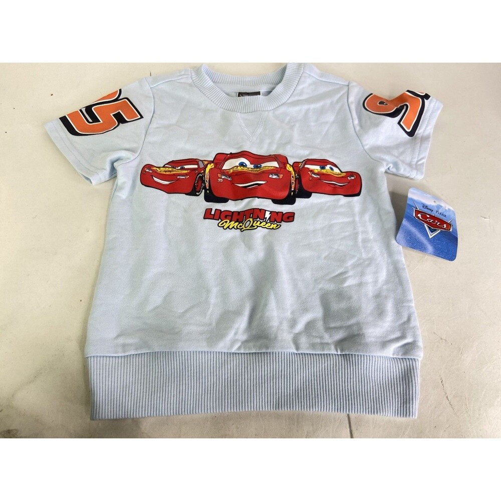 Disney Pixar Cars Lightning McQueen Blue Knit Short Sleeve T-Shirt Top Boys 2T